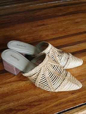 Kaanas Madagascar Basketweave Leather Mule Heels - 7